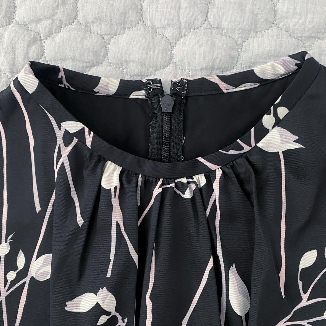 美品　アナイ　ノースリーブドレスワンピース　花柄　総柄　ブラック　38 ANAYI アナイ ロングワンピース ノースリーブ 花柄 黒 ブラック