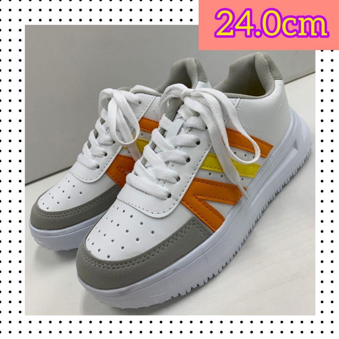 24.0m★新品★レディース 厚底 フェイクレザーシューズ オレンジ