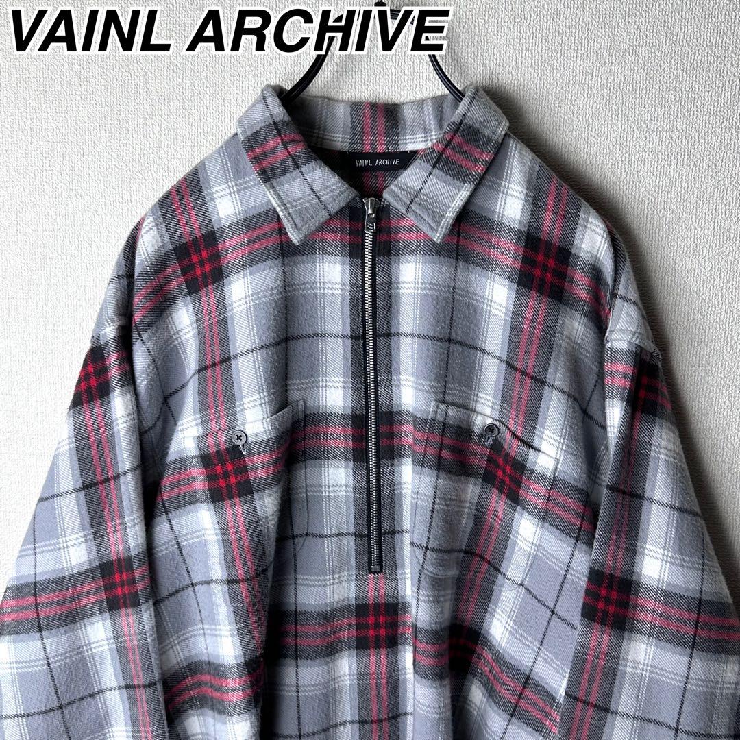 ヴァイナルアーカイブ ハーフジップ チェック プルオーバーシャツ