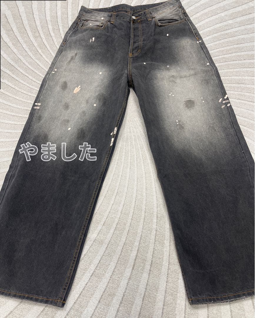 【美品】Acne Studios ペイントレザー ポケット デニムワイドパンツM