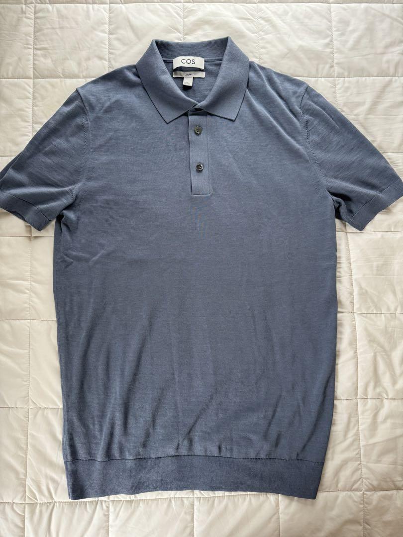 【新品・試着のみ】COSニットシルクポロシャツ ダスティブルー