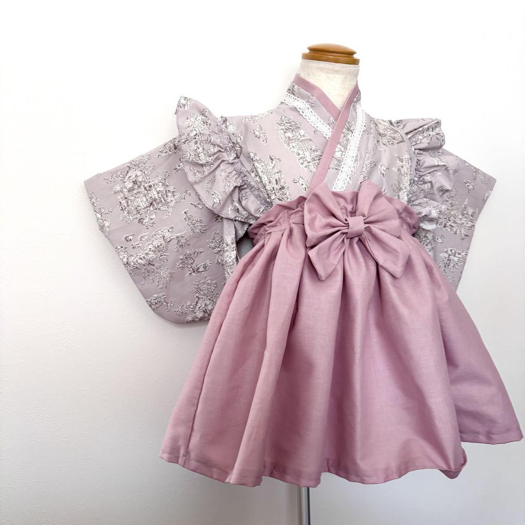 ベビー袴　肩フリル×スモーキーピンクスカート　再販不可