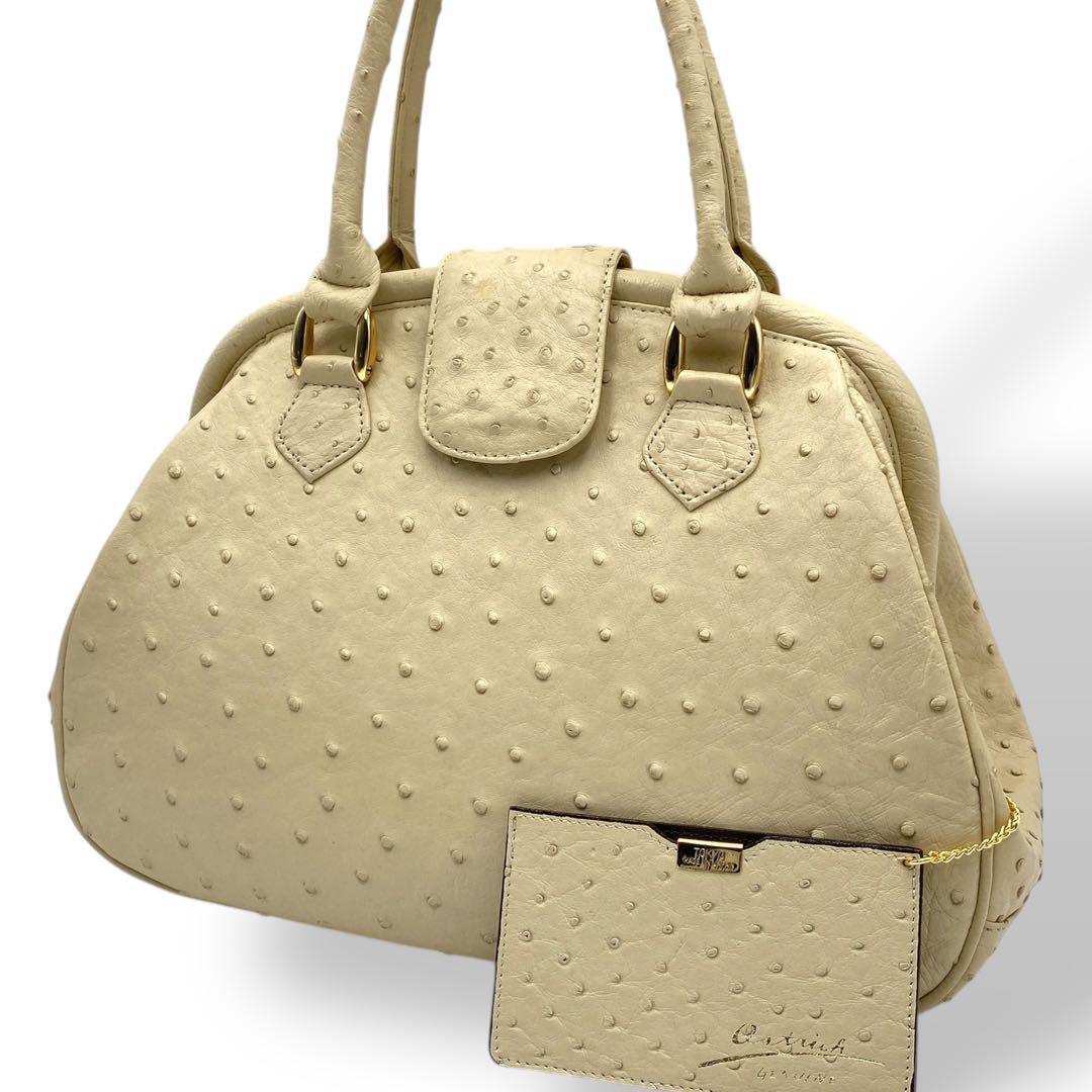 美品　ハンドバッグ　オーストリッチ　手提げカバン　JRA