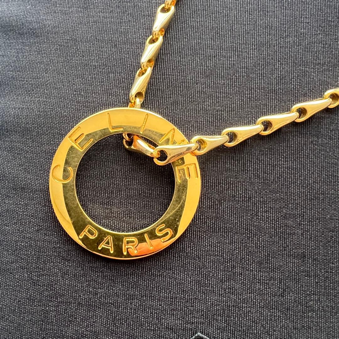 美品✨セリーヌ デカロゴ サークルロゴ ネックレス ゴールド ビンテージ