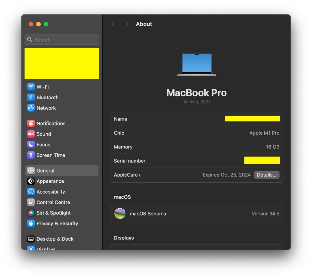 MacBook Pro 14-inch 2021 M1 Pro 16GB 1TB