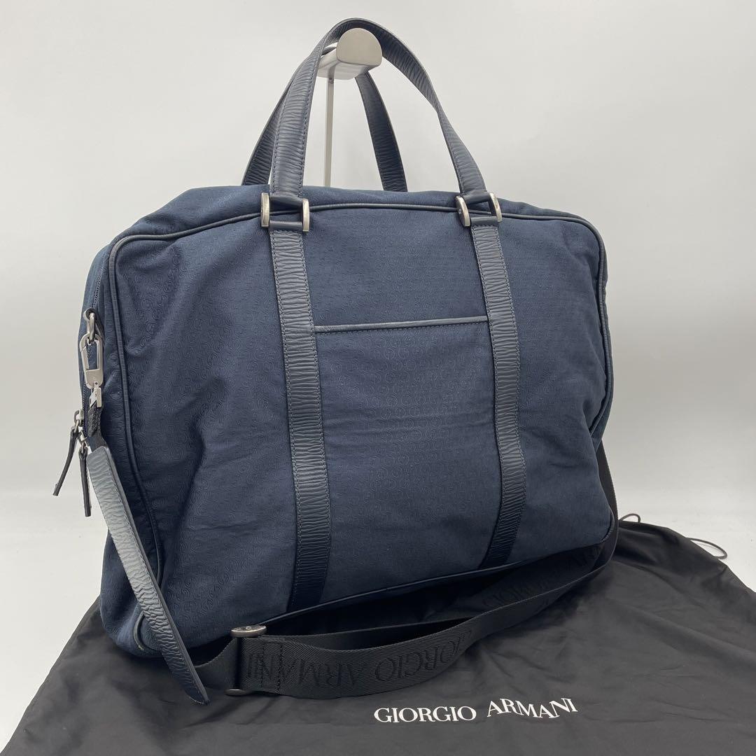 極美品✨ジョルジオアルマーニ　2way バッグ　総柄　ロゴ　ナイロン　レザー