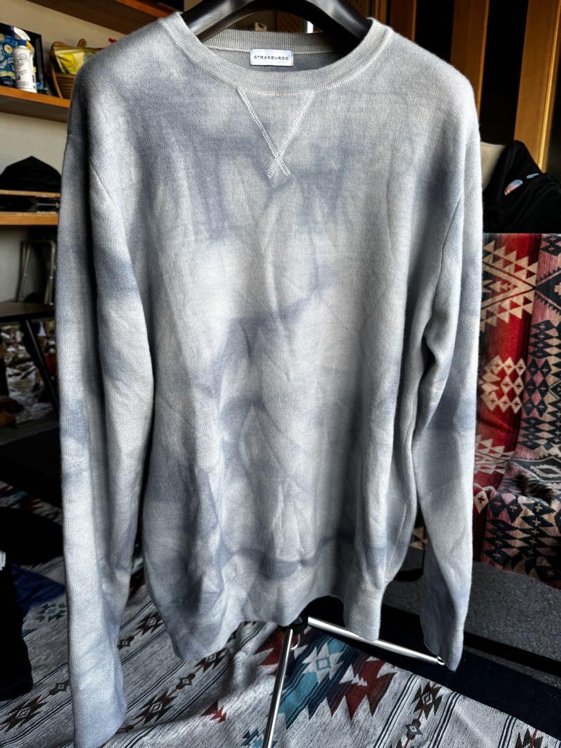 ストラスブルゴ　ホワイトカシミヤタイダイクルーネックニット　M グレー