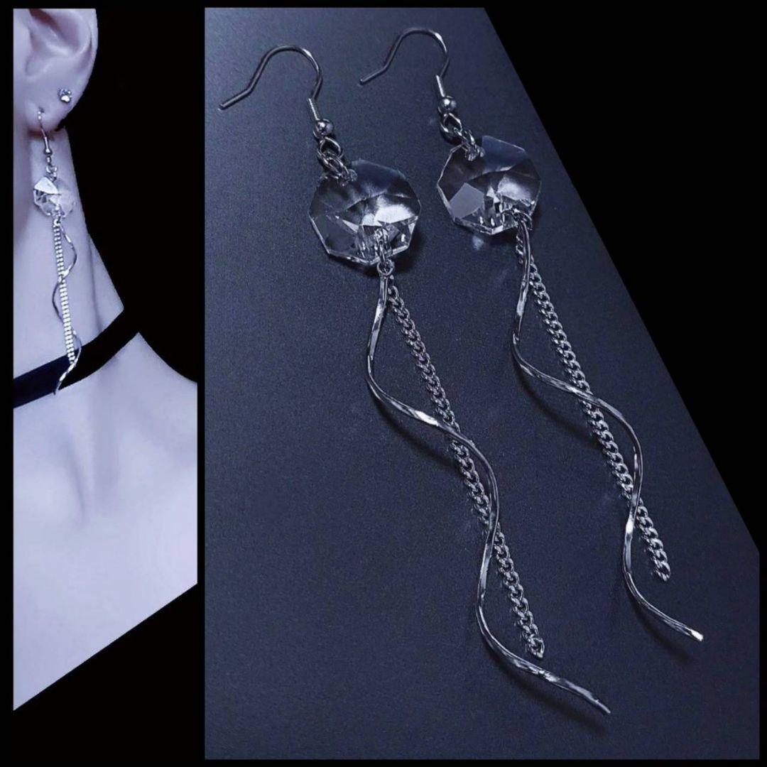 1385 ハンドメイドピアス ブラック メタリック アクセサリー PIERCE