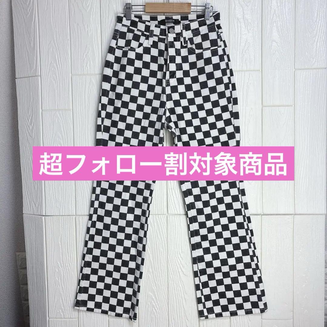 チェック柄ブーツカットデニムサイズ38(M)
