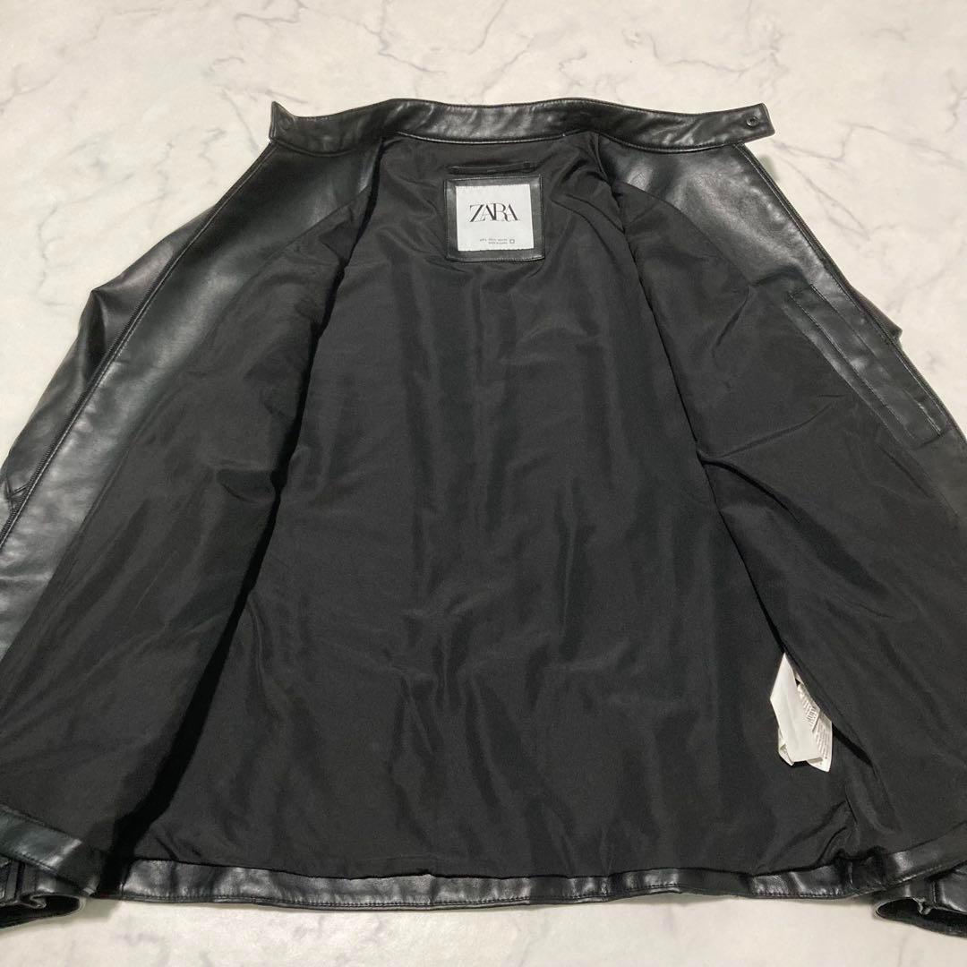 ZARA ブラックレザーシングルライダースジャケット New Men's Zara Black Label L Black Faux Leather Jacket Was