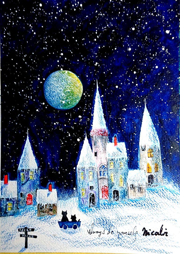 感謝の声続々！ 絵画 Nicola原画 青の夜 絵画 - 絵画