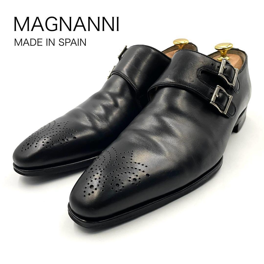 《超美品》MAGNANNI マグナーニ ダブルモンク レザーシューズ ブラック