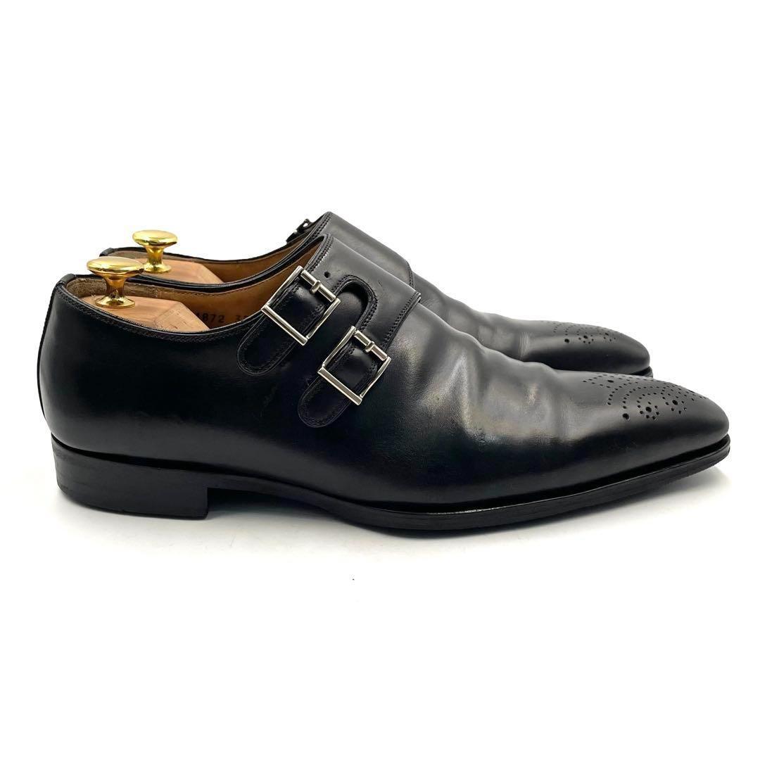 【美品】MAGNANNI　ビジネスシューズ　モンクストラップ　ブラック　レザー 超美品》MAGNANNI マグナーニ ダブルモンク レザーシューズ