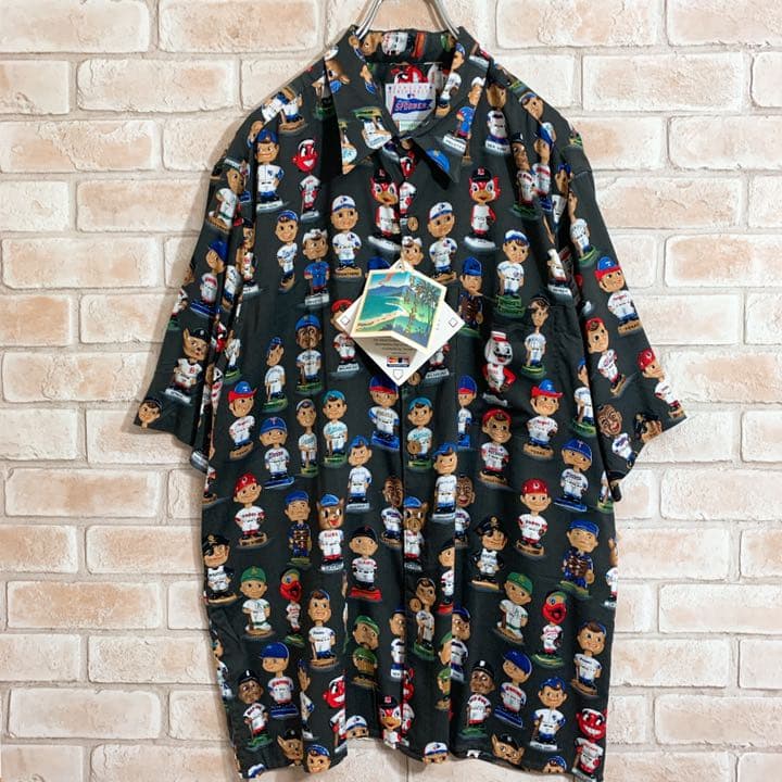 限定特価】 レインスプーナー アロハシャツ ボブルヘッド柄 グレー MLB