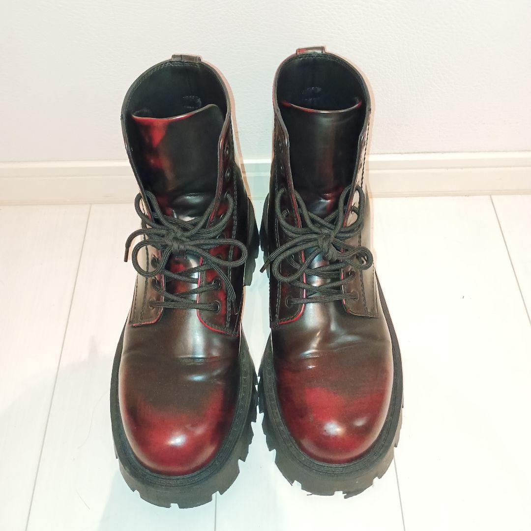 ZARA レザー厚底ブーツ 赤黒 44 28cm程度