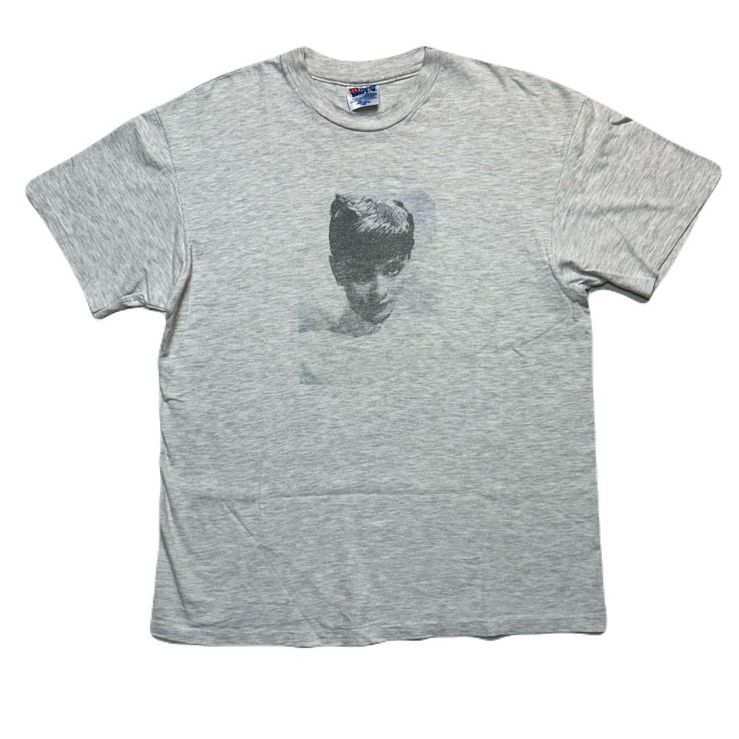 90s Vintage オードリー・ヘプバーン 霜降りグレー コットン Tシャツ