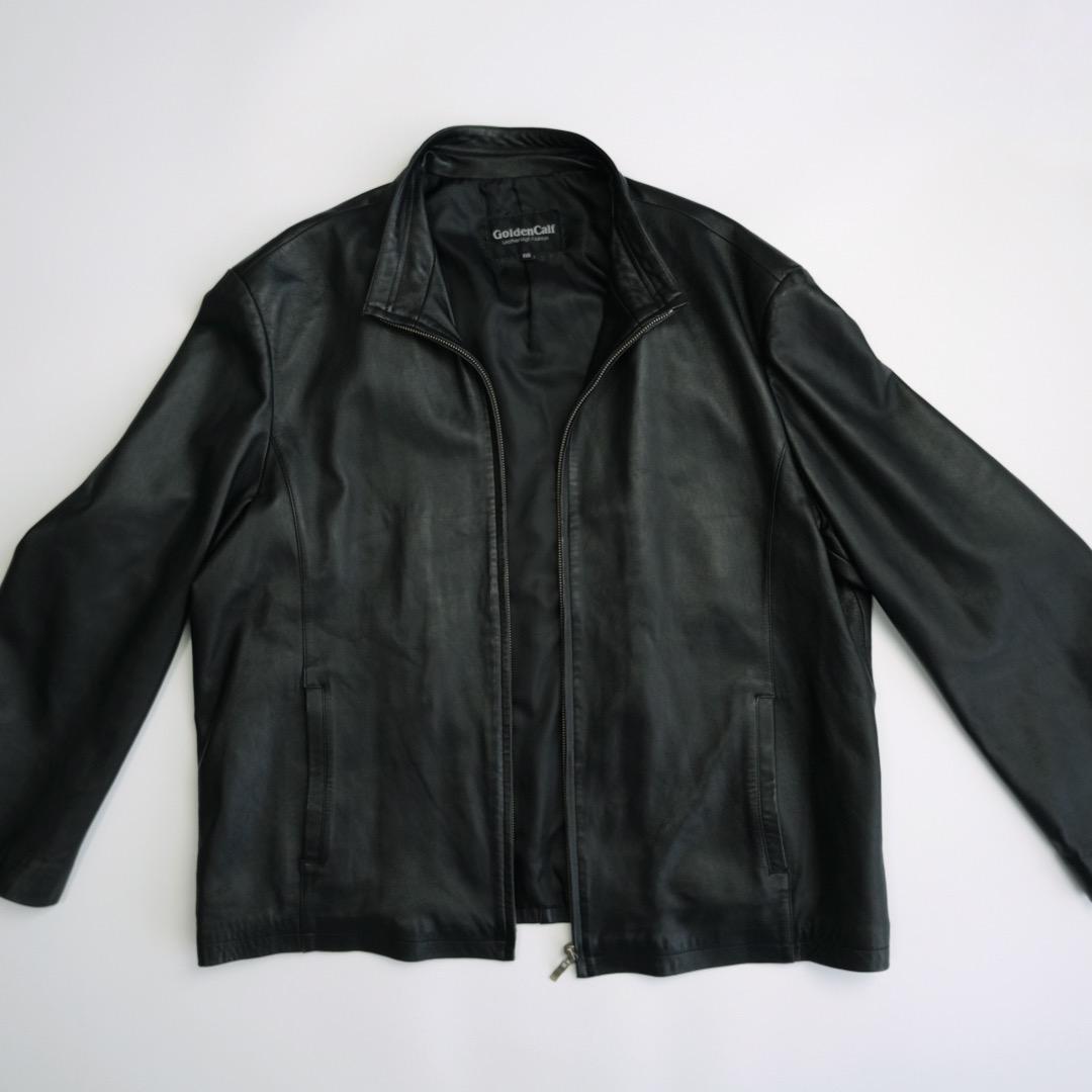 シングルライダース　レザージャケット　本革　羊革　黒　110 短丈 古着.