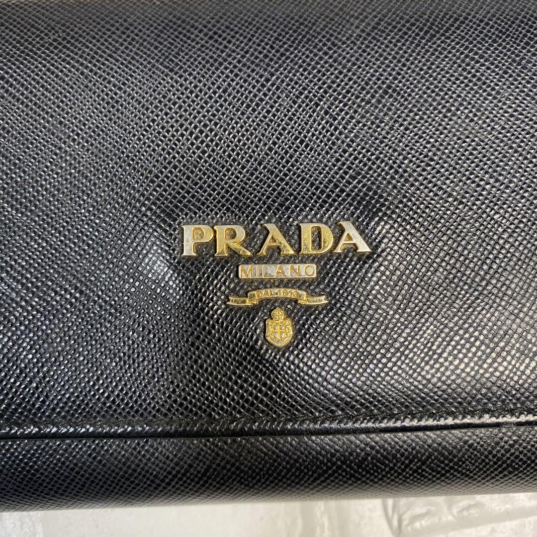 PRADA プラダ　長財布　サフィアーノレザー　ネイビー　ロゴ　箱カード付き
