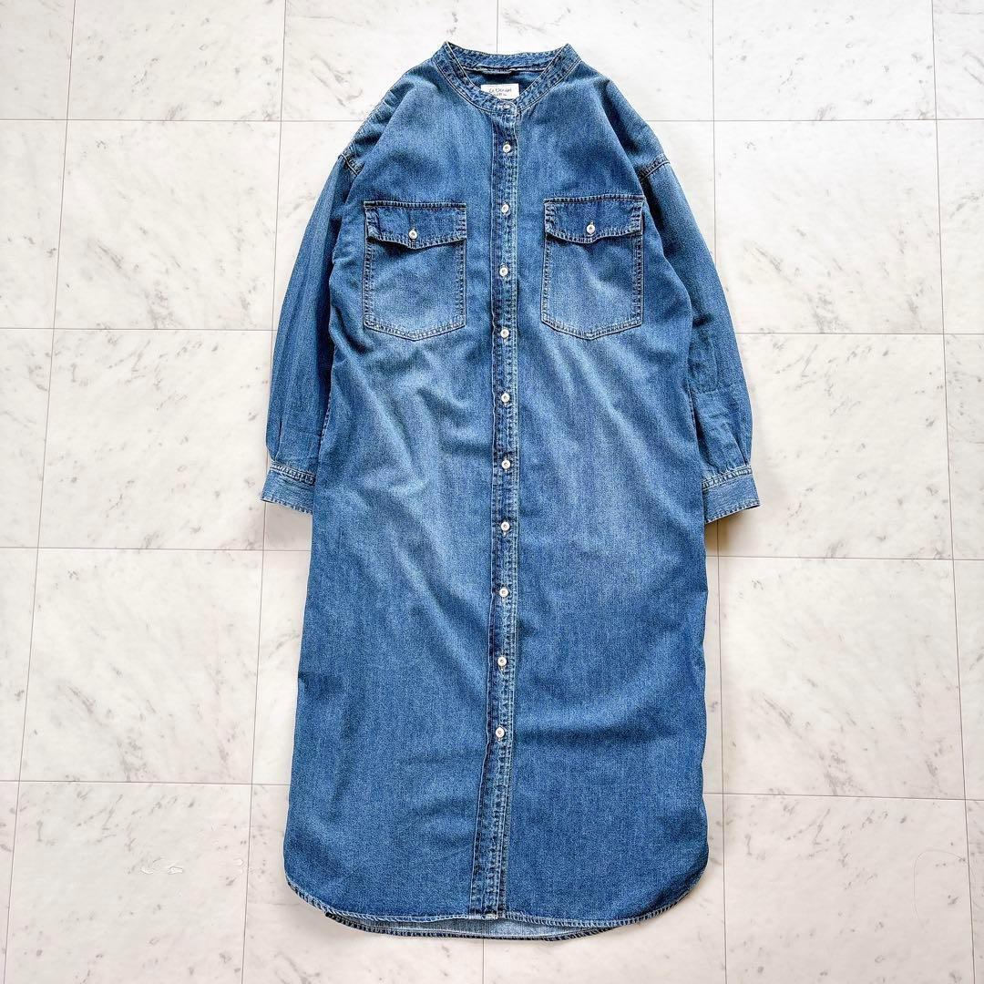 美品 スローブイエナ バンドカラー デニム シャツワンピース