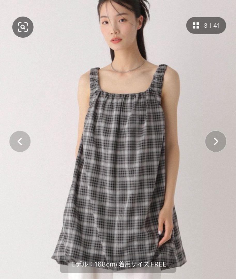 Heather グレーチェックノースリーブミニワンピース