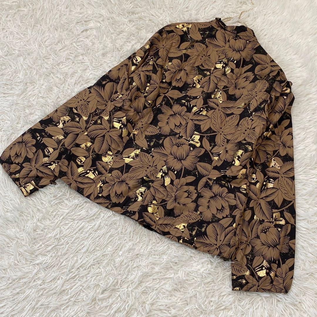 ［良品］HIROKO KOSHINO 中綿ブルゾン ブラック×ブラウン 花柄