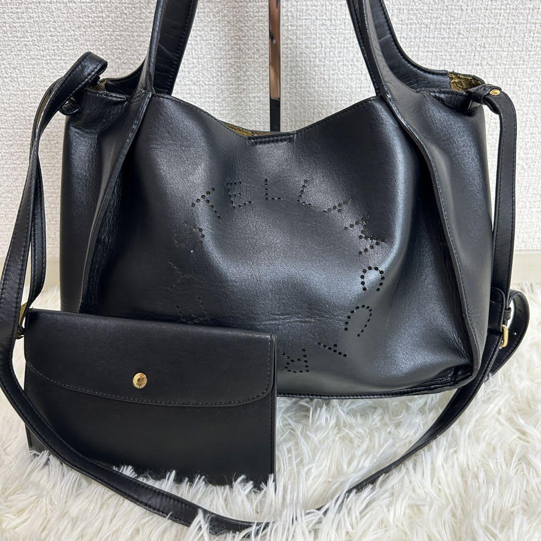 美品 ステラマッカートニー トートバッグ 2way 黒 サークルロゴ ポーチ 画像10
