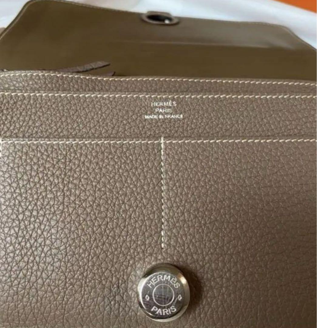 美品✧エルメス ドゴンGM  デュオ 長財布 エトゥープ トゴ P刻印