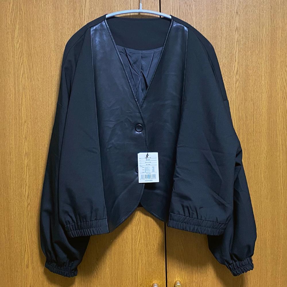 【新品・匿名】antiqua 合皮切替ジャケット フェイクレザー ショート丈