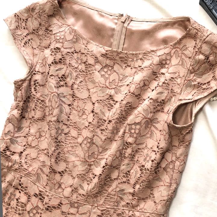 ANAYI アナイ コットン 総レース ワンピース 36 ベージュピンク S