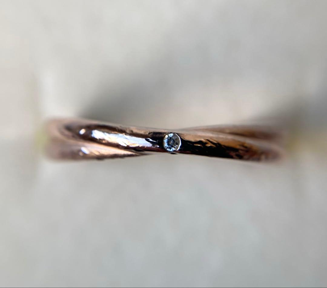 エテ ダイヤモンド クロスレイヤード ピンクゴールド シルバーリング Ag925 エテ ダイヤモンド クロスレイヤード ピンクゴールド シルバーリング Ag925