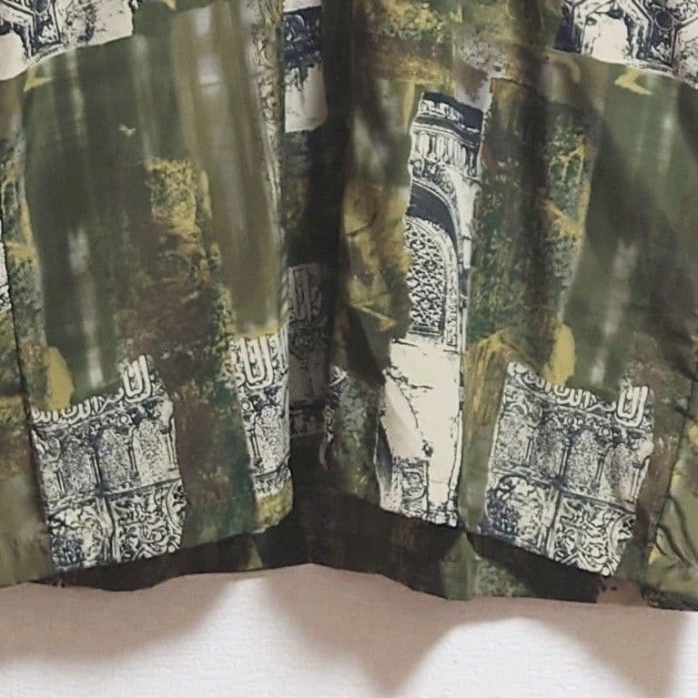 b ヴィンテージ レトロ アート柄 総柄 シャツ グリーン 長袖 ゆったり 建築