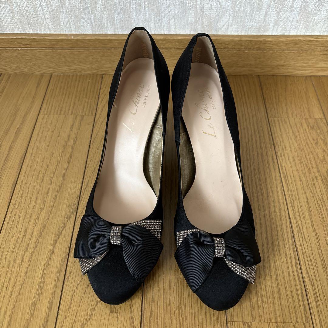 パンプス ハイヒール リボン 黒 24.5cm