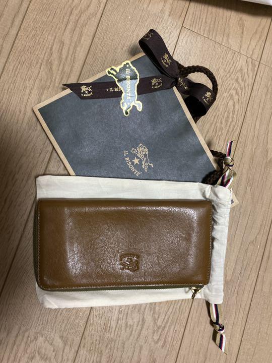 IL BISONTE ブラウンレザー長財布収納袋付き