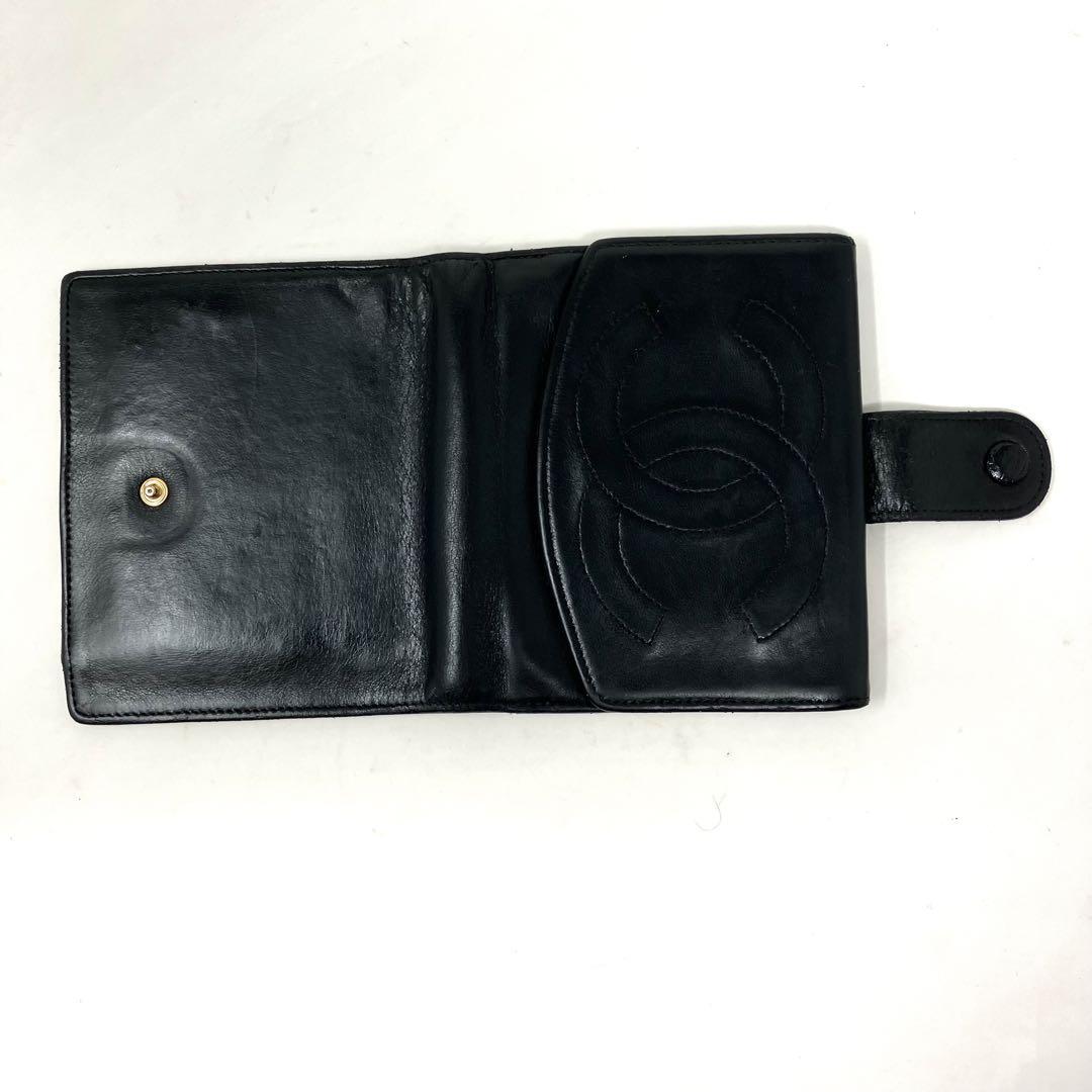 ✨美品✨CHANEL ブラック 三つ折り財布　ラムスキン　ココマーク 2018年秋冬 新作 CHANEL シャネル カメリア ココマーク No.5