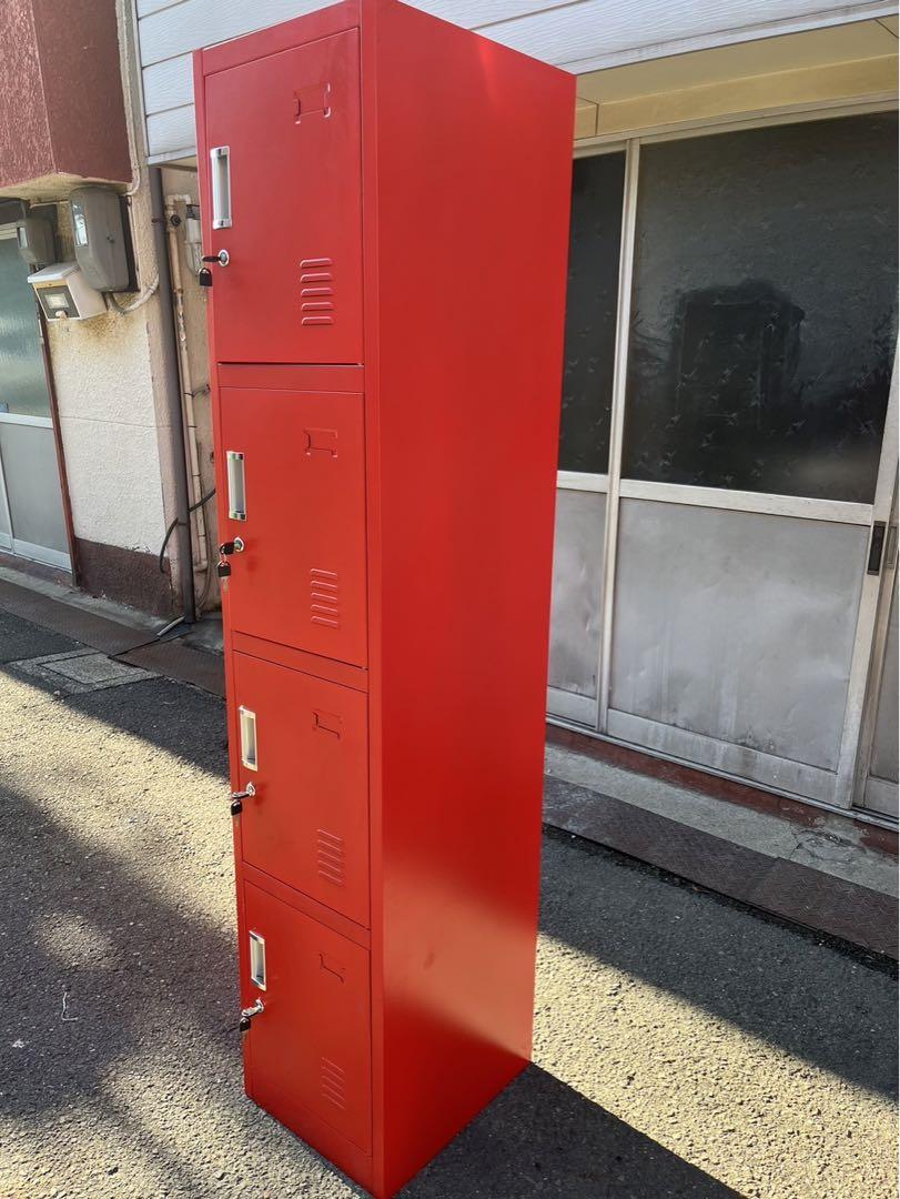 鍵付き ロッカー おしゃれ スチールロッカー 5人用 レッド 1列5段 スチール