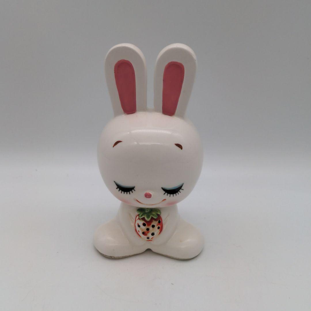 卸売 当時物 内藤ルネ うさぎ いちご 貯金箱 RUNE 陶器製貯金箱 昭和