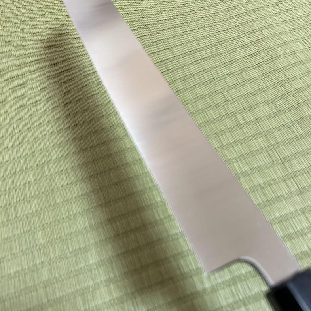 尺　先丸　柳刃　包丁　和包丁　V金10号　本焼　反り付き　黒檀黒水牛　八角柄