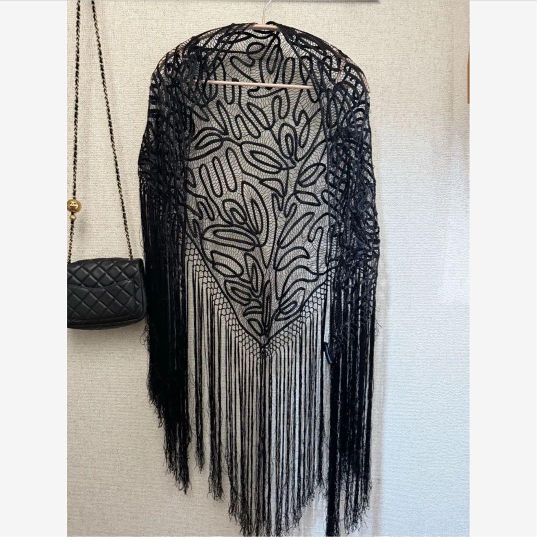 アルマーニ シルク100% 大判ストール 絹 ショール 豪華レース編み 黒