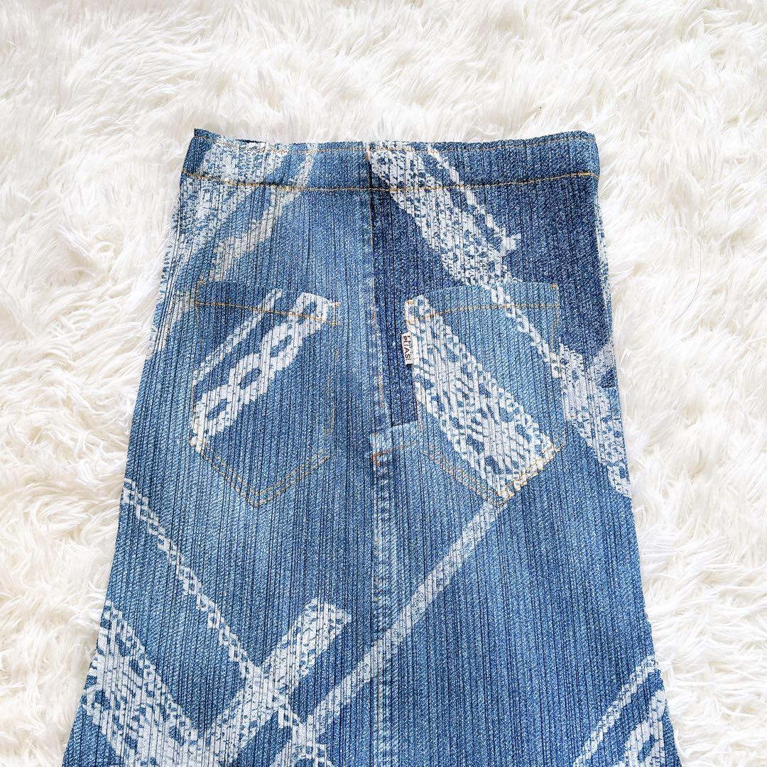✨️美品✨️ プリーツプリーズ イッセイミヤケ デニム転写 フリンジロングスカート ✨️美品✨️ プリーツプリーズ イッセイミヤケ デニム転写