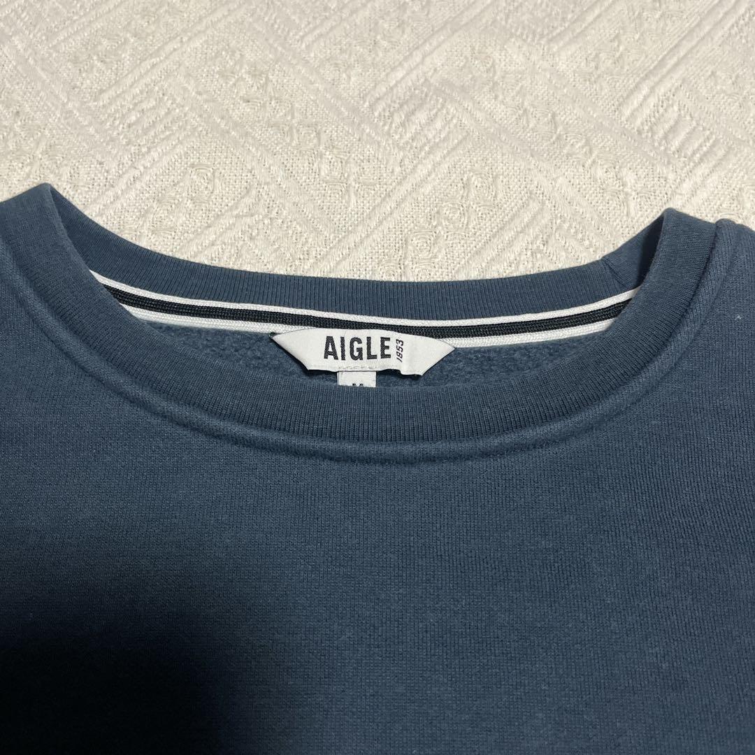 AIGLE エーグル　裏起毛人気ロゴクルーネックスウェットシャツ トレーナーM AIGLE エーグル 裏起毛人気ロゴクルーネックスウェットシャツ