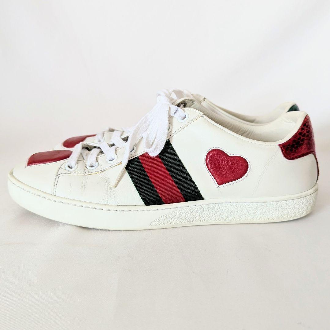 良品◎GUCCI スニーカー シェリーライン エース ハート 白 22.5cm