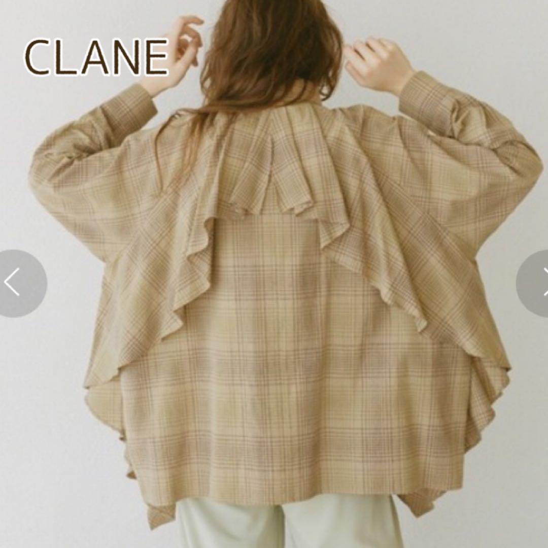 CLANE クラネ バックフローウィングフリルシャツ チェック はおり 綿 麻