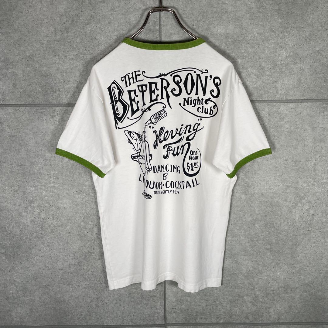 リンガーTシャツ　ナイトクラブ　パーティー　両面プリント　人物　酒　良配色　白トップス