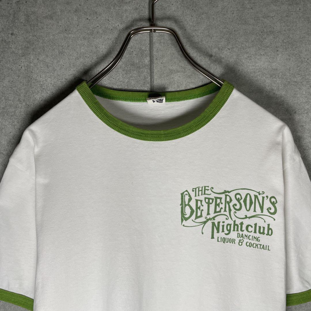リンガーTシャツ　ナイトクラブ　パーティー　両面プリント　人物　酒　良配色　白