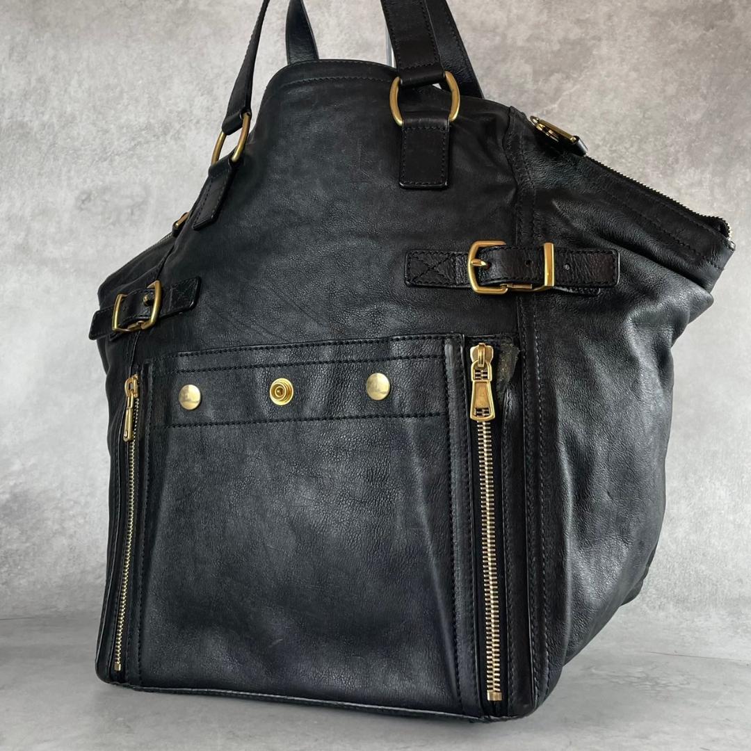 【VIPセール】 Saint Laurent ダウンタウン レザー トート YVES SAINT LAURENT ダウンタウンブラックレザー