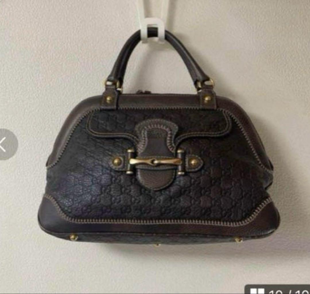 GUCCI ダークブラウン ハンドバッグ オールレザー トートバック