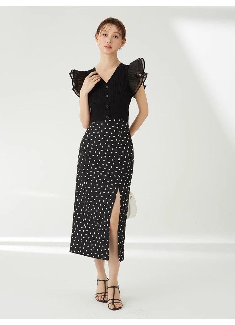新品／SNIDEL スナイデル オーガンジー フリルスリーブ リブ