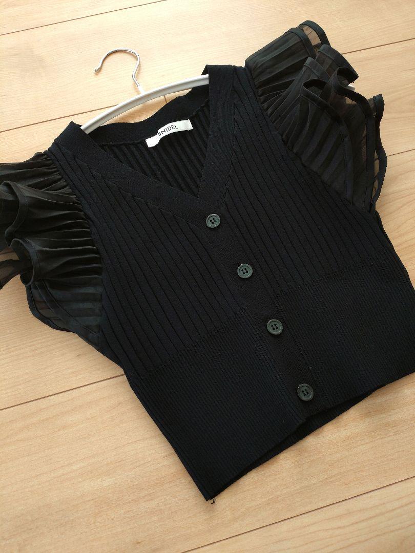 新品／SNIDEL スナイデル オーガンジー フリルスリーブ リブ