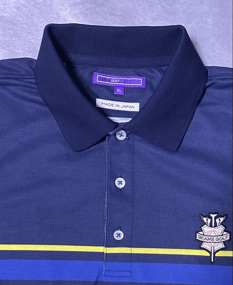 BEAMS GOLF ビームスゴルフ 半袖ポロシャツ 総柄 ネイビー系