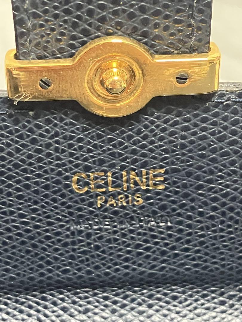 CELINE ヴィンテージ　ロゴプレート　レザー　ネイビー　長財布　ウォレット